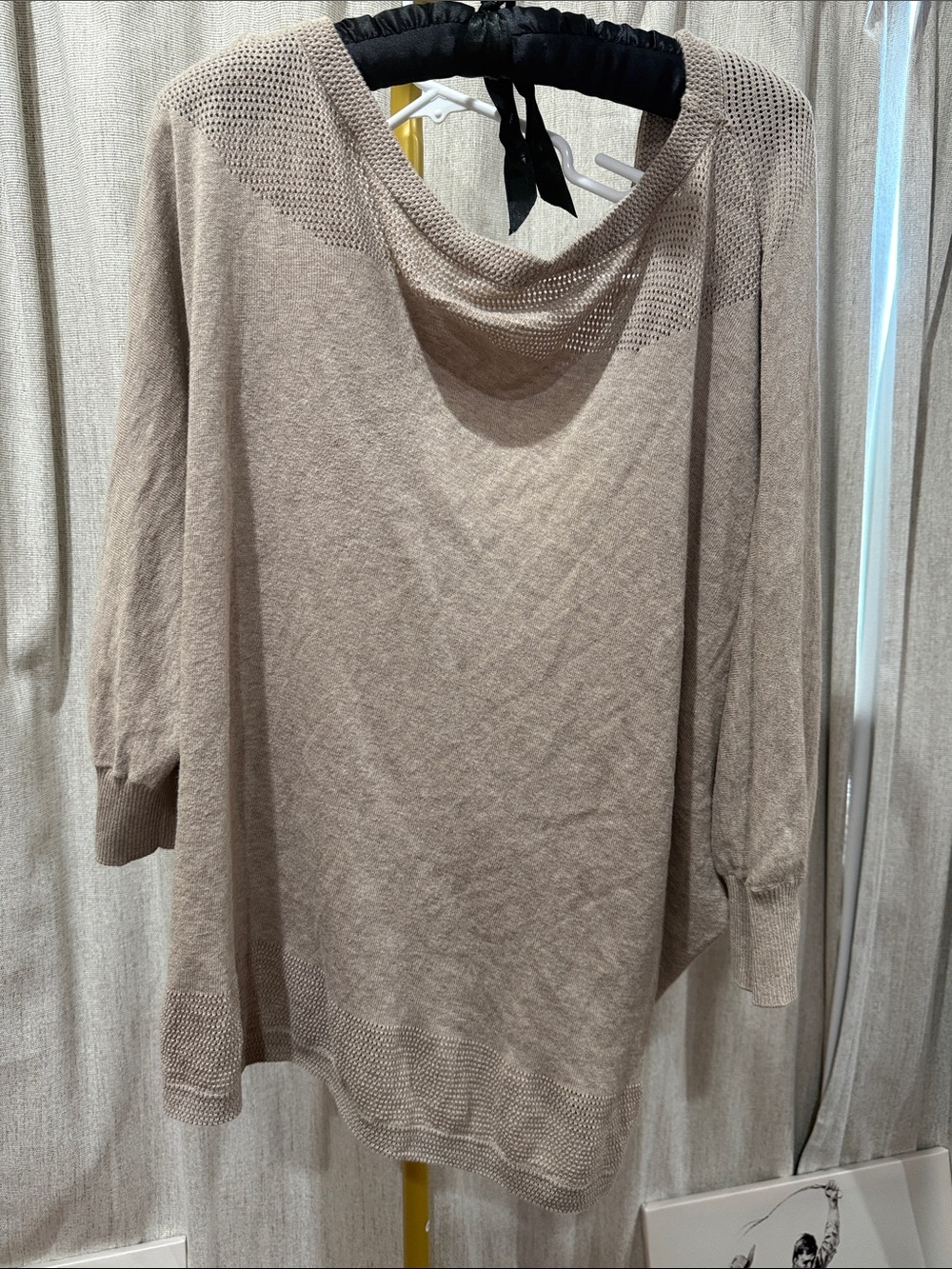 Light Taupe Cowl Neck Women's Sweater twist back. Multi way L